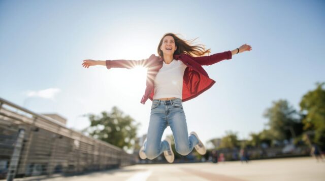 Blije mensen die springen